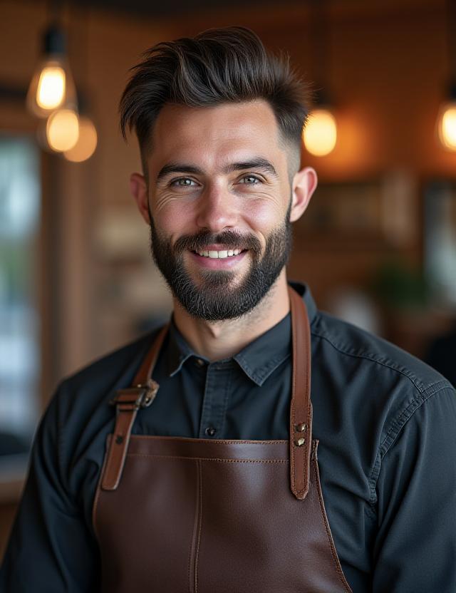 Julien Dupont, fondateur de Rive Gauche Barbier, travaillant avec précision